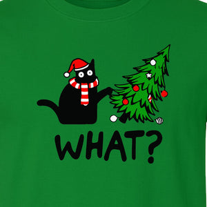 Christmas Cat T-Shirt, Funny What Tree Graphic for Holiday Parties and Animal Lovers