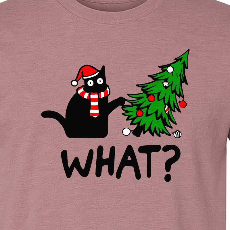 Christmas Cat T-Shirt, Funny What Tree Graphic for Holiday Parties and Animal Lovers