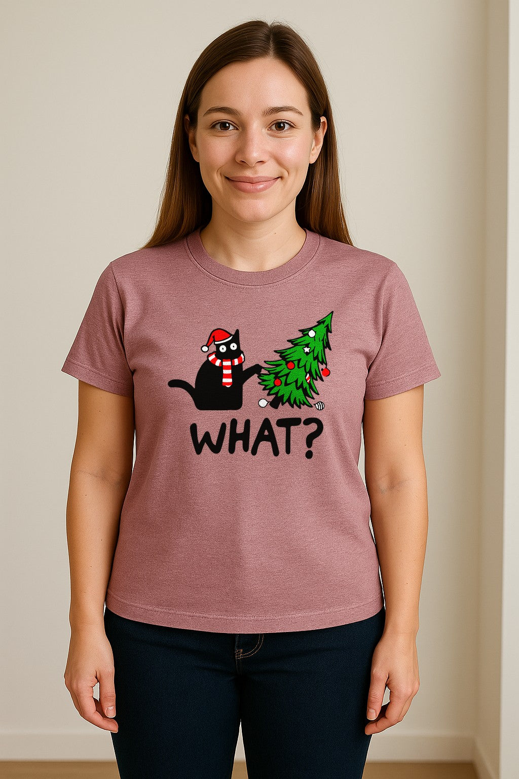 Christmas Cat T-Shirt, Funny What Tree Graphic for Holiday Parties and Animal Lovers