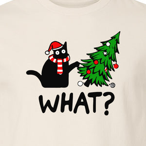 Christmas Cat T-Shirt, Funny What Tree Graphic for Holiday Parties and Animal Lovers