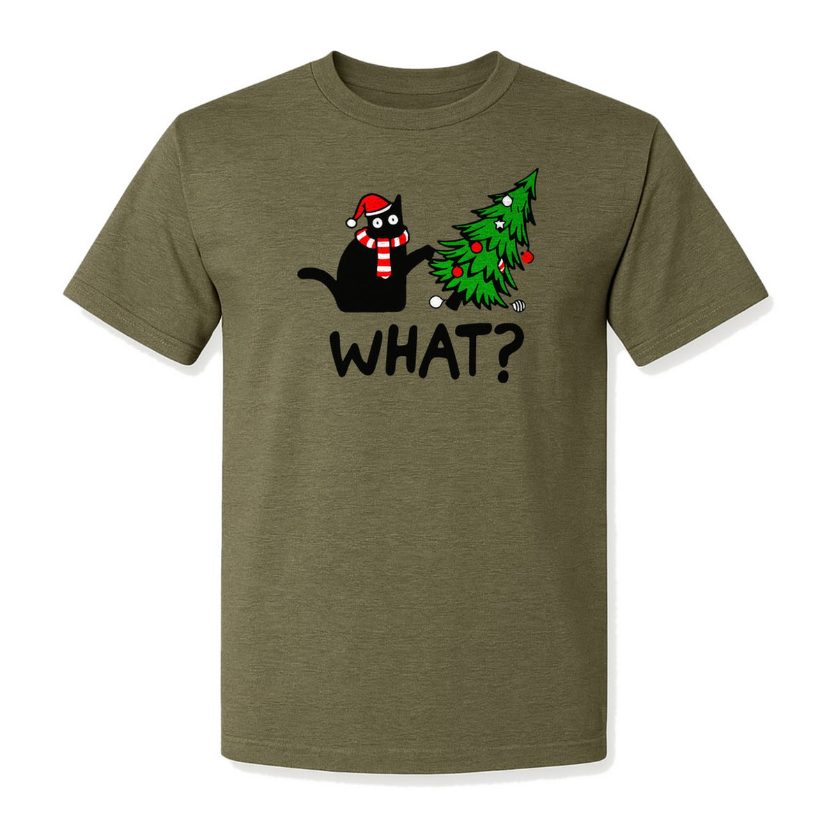 Christmas Cat T-Shirt, Funny What Tree Graphic for Holiday Parties and Animal Lovers