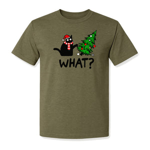 Christmas Cat T-Shirt, Funny What Tree Graphic for Holiday Parties and Animal Lovers