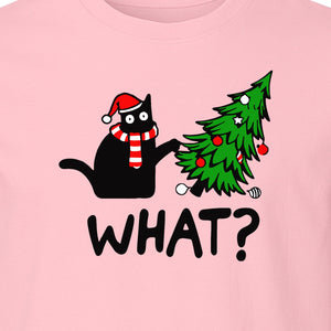 Christmas Cat T-Shirt, Funny What Tree Graphic for Holiday Parties and Animal Lovers