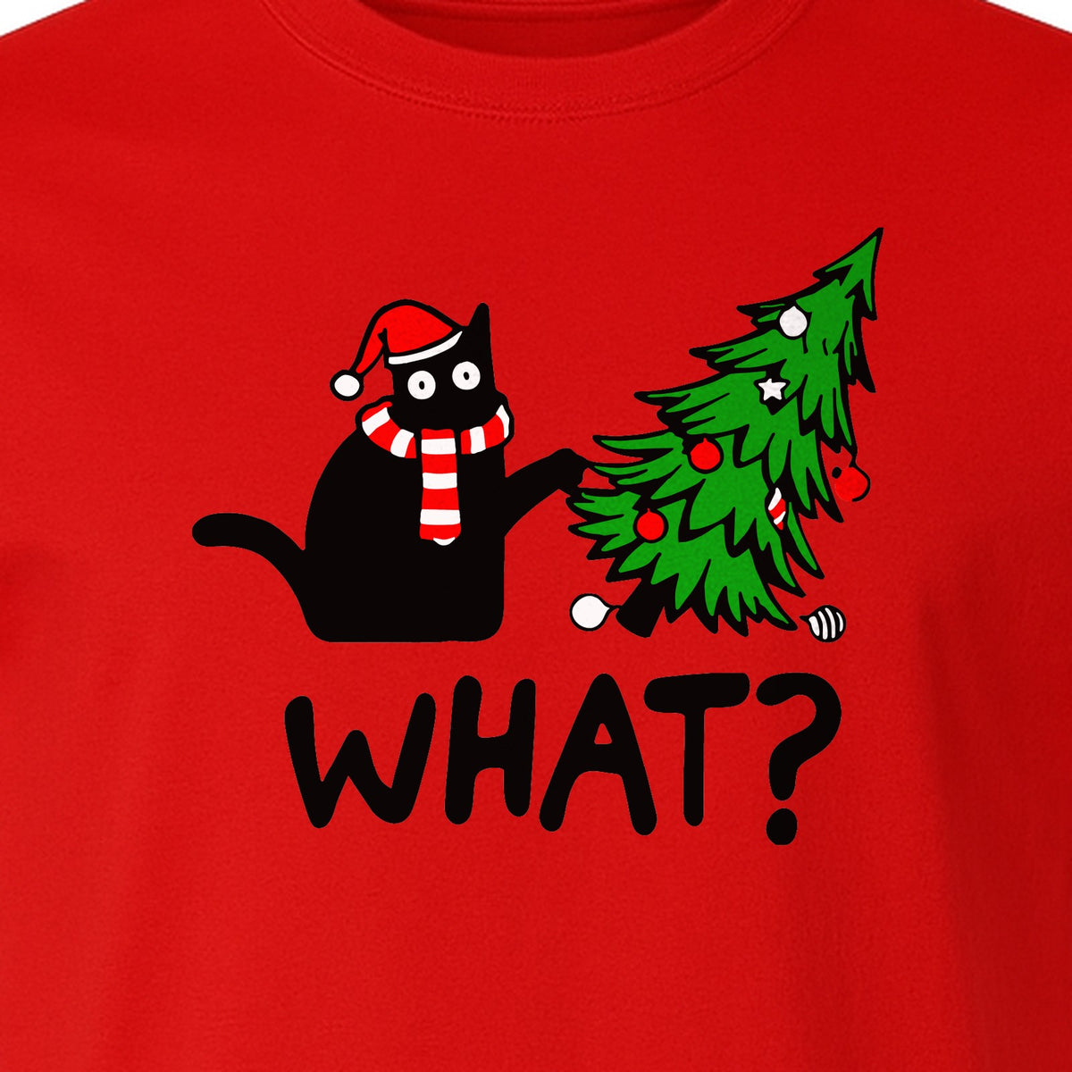 Christmas Cat T-Shirt, Funny What Tree Graphic for Holiday Parties and Animal Lovers