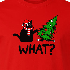 Christmas Cat T-Shirt, Funny What Tree Graphic for Holiday Parties and Animal Lovers