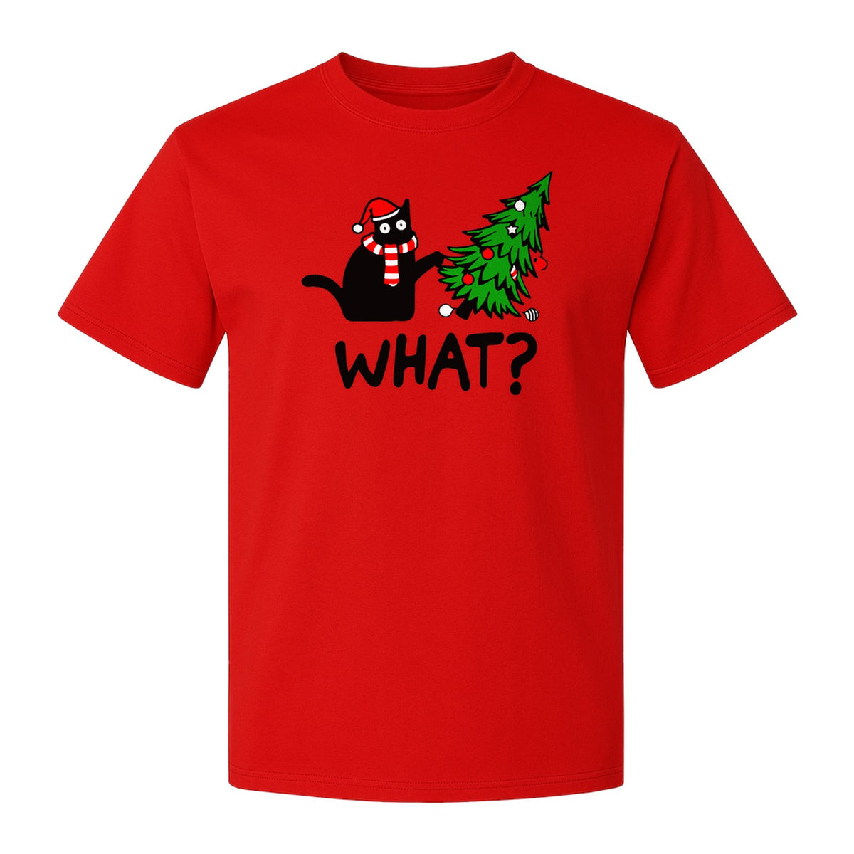 Christmas Cat T-Shirt, Funny What Tree Graphic for Holiday Parties and Animal Lovers