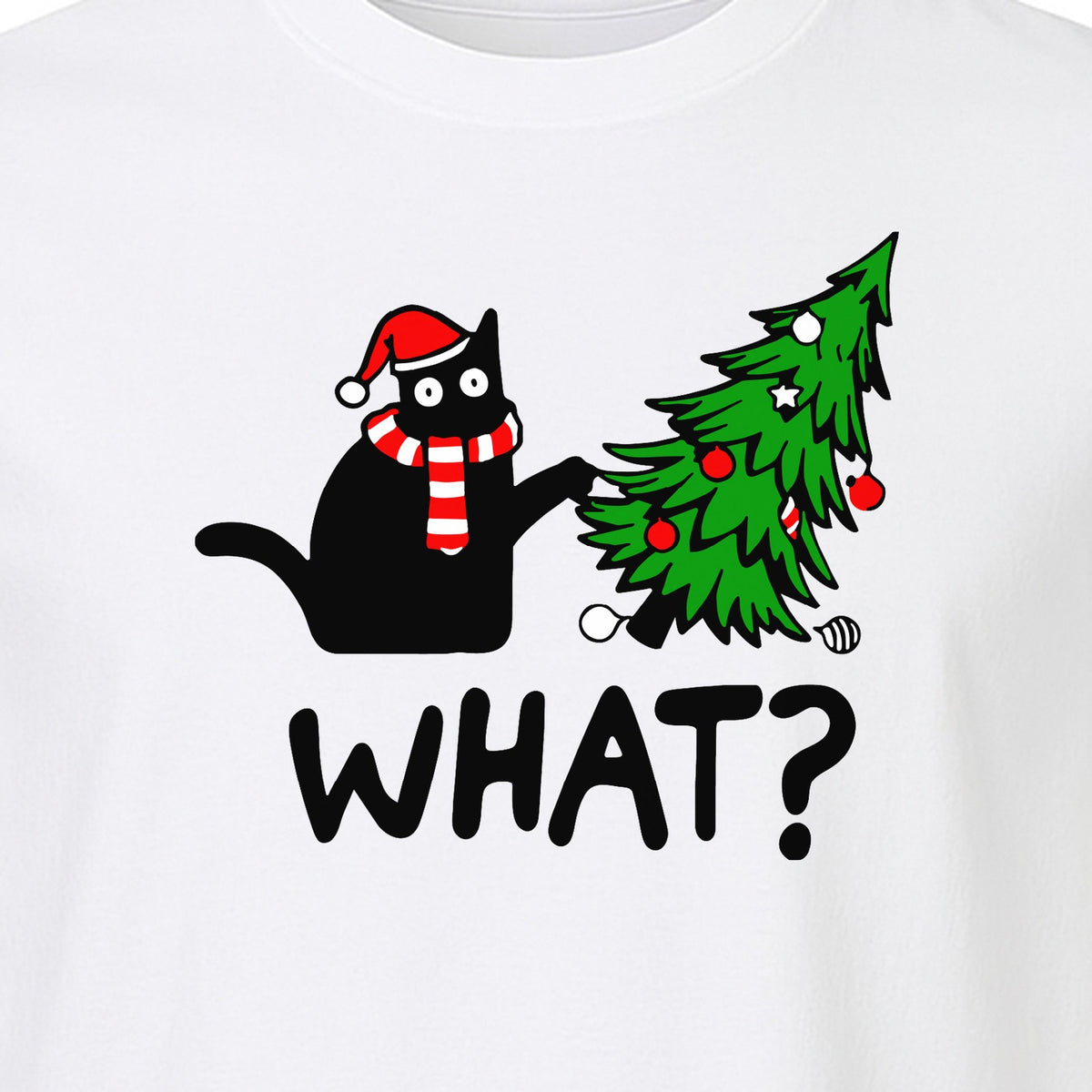 Christmas Cat T-Shirt, Funny What Tree Graphic for Holiday Parties and Animal Lovers