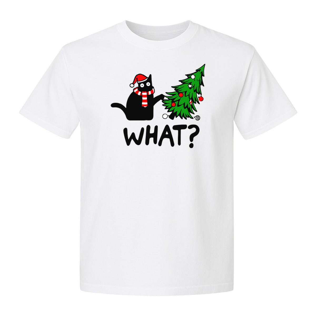 Christmas Cat T-Shirt, Funny What Tree Graphic for Holiday Parties and Animal Lovers