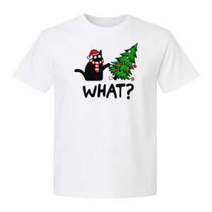 Christmas Cat T-Shirt, Funny What Tree Graphic for Holiday Parties and Animal Lovers