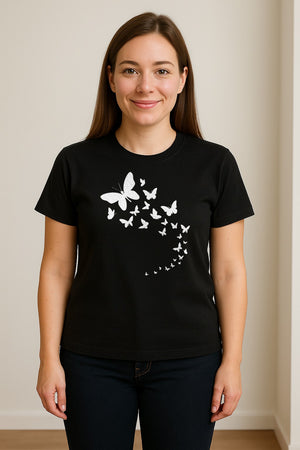 Butterfly T-Shirt, Swirling Silhouette Graphic for Nature Lovers and Garden Fans