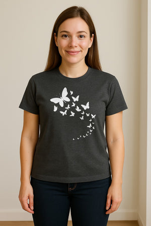 Butterfly T-Shirt, Swirling Silhouette Graphic for Nature Lovers and Garden Fans