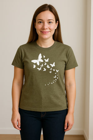 Butterfly T-Shirt, Swirling Silhouette Graphic for Nature Lovers and Garden Fans