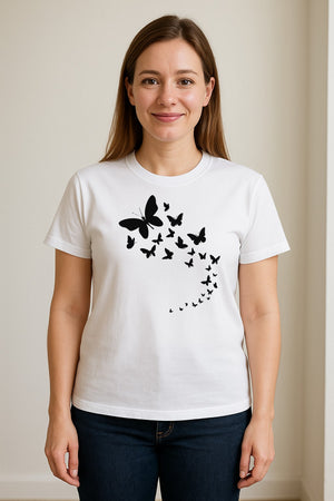Butterfly T-Shirt, Swirling Silhouette Graphic for Nature Lovers and Garden Fans
