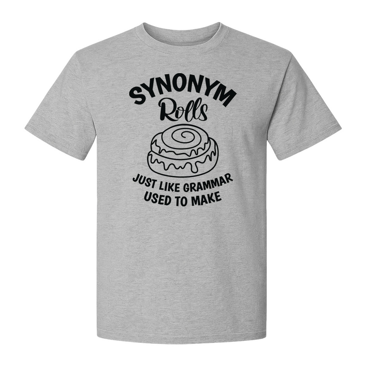 Synonym Rolls T-Shirt, Funny Grammar Pun Cinnamon Roll Design for English Teachers and Book Lovers