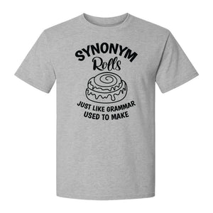 Synonym Rolls T-Shirt, Funny Grammar Pun Cinnamon Roll Design for English Teachers and Book Lovers