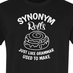 Synonym Rolls T-Shirt, Funny Grammar Pun Cinnamon Roll Design for English Teachers and Book Lovers