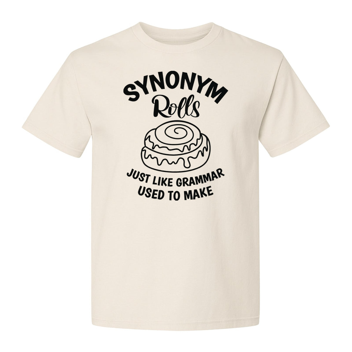 Synonym Rolls T-Shirt, Funny Grammar Pun Cinnamon Roll Design for English Teachers and Book Lovers