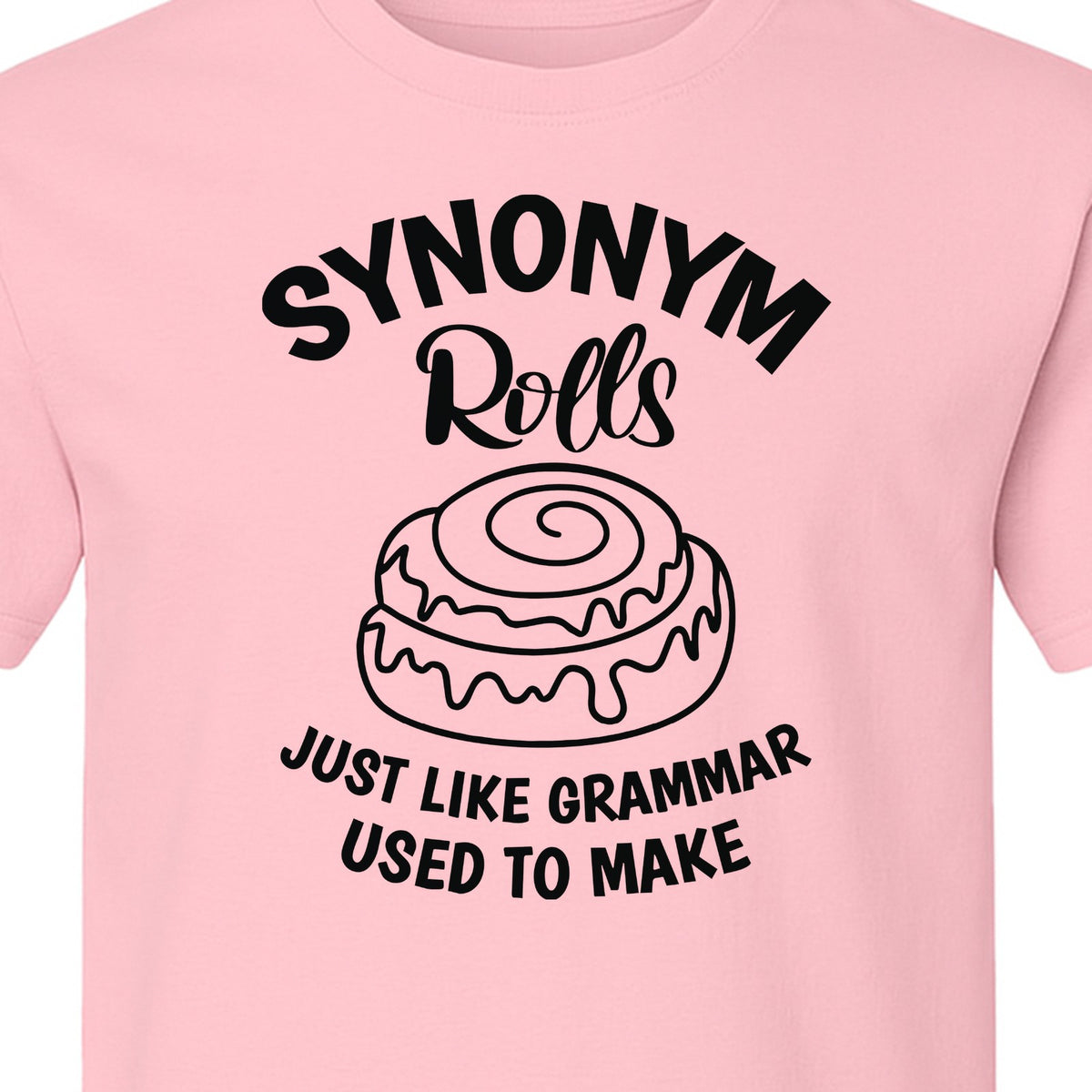 Synonym Rolls T-Shirt, Funny Grammar Pun Cinnamon Roll Design for English Teachers and Book Lovers