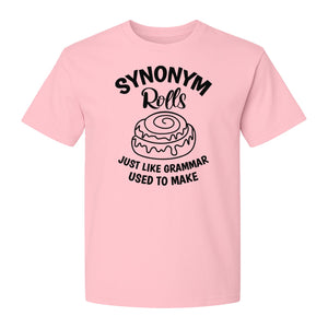 Synonym Rolls T-Shirt, Funny Grammar Pun Cinnamon Roll Design for English Teachers and Book Lovers
