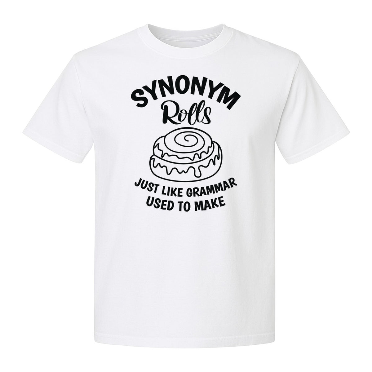 Synonym Rolls T-Shirt, Funny Grammar Pun Cinnamon Roll Design for English Teachers and Book Lovers
