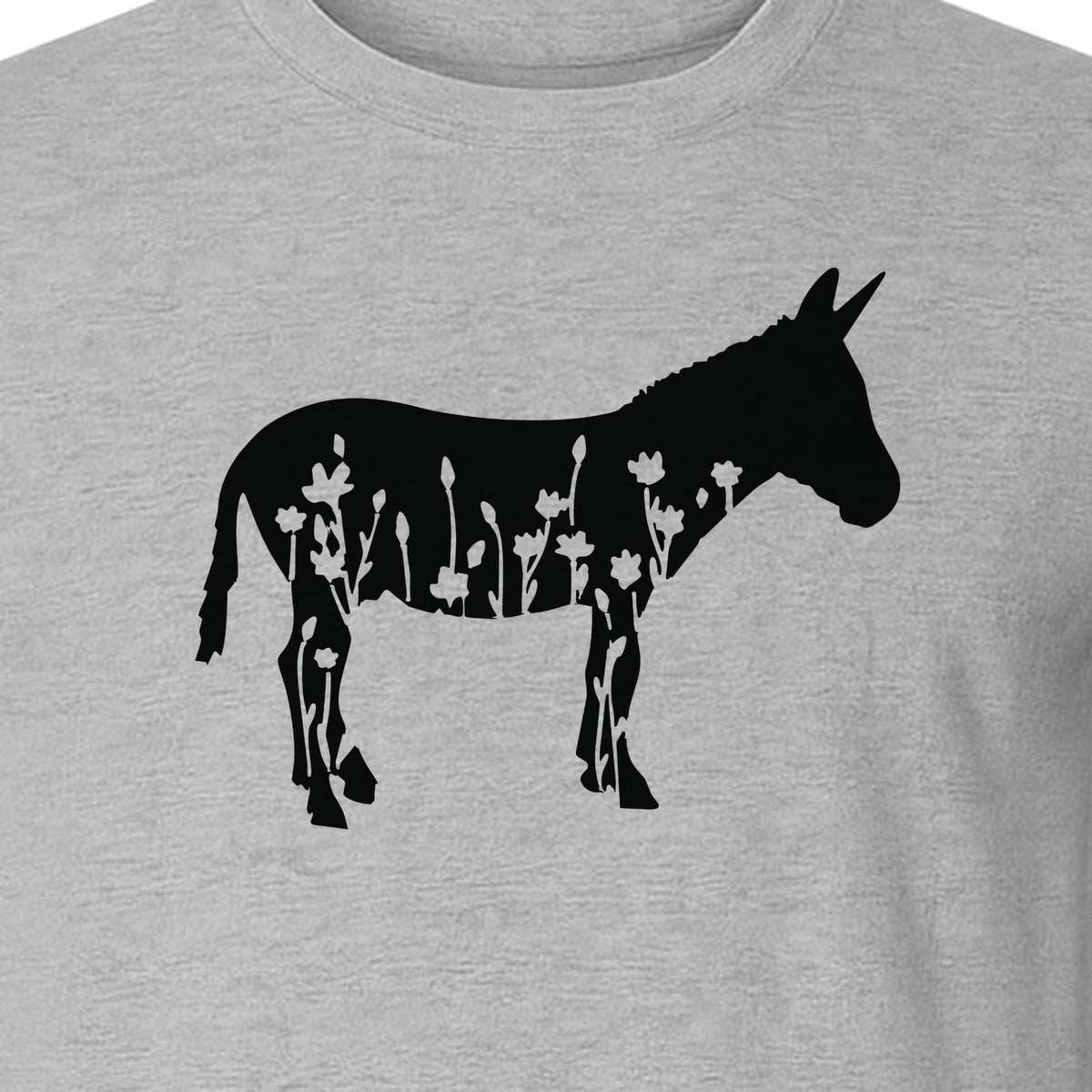 Donkey T-Shirt, Floral Wildflower Farm Animal Graphic for Nature Lovers