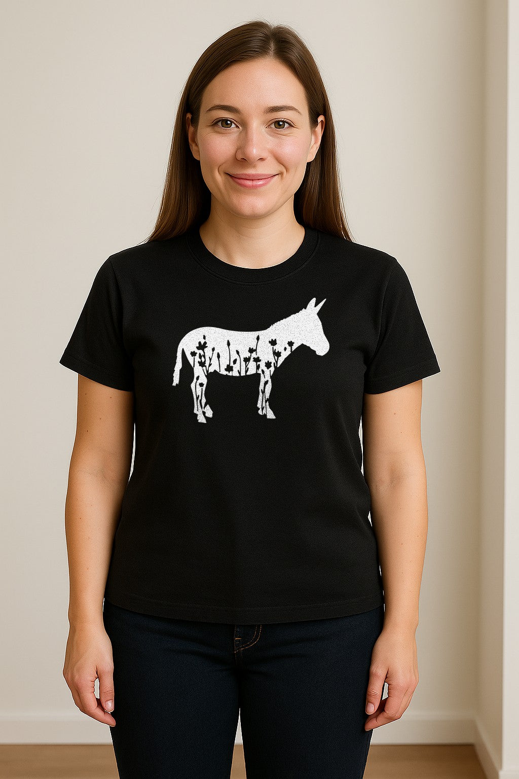 Donkey T-Shirt, Floral Wildflower Farm Animal Graphic for Nature Lovers