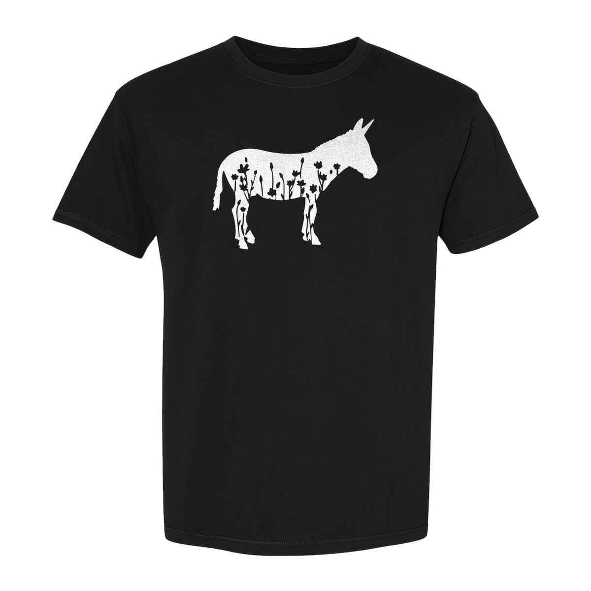 Donkey T-Shirt, Floral Wildflower Farm Animal Graphic for Nature Lovers