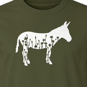 Donkey T-Shirt, Floral Wildflower Farm Animal Graphic for Nature Lovers
