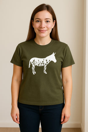 Donkey T-Shirt, Floral Wildflower Farm Animal Graphic for Nature Lovers