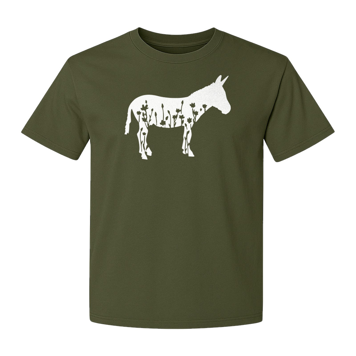 Donkey T-Shirt, Floral Wildflower Farm Animal Graphic for Nature Lovers