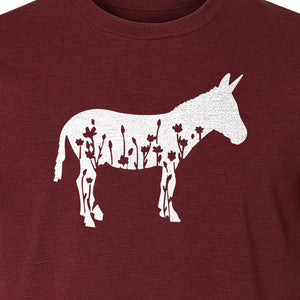 Donkey T-Shirt, Floral Wildflower Farm Animal Graphic for Nature Lovers