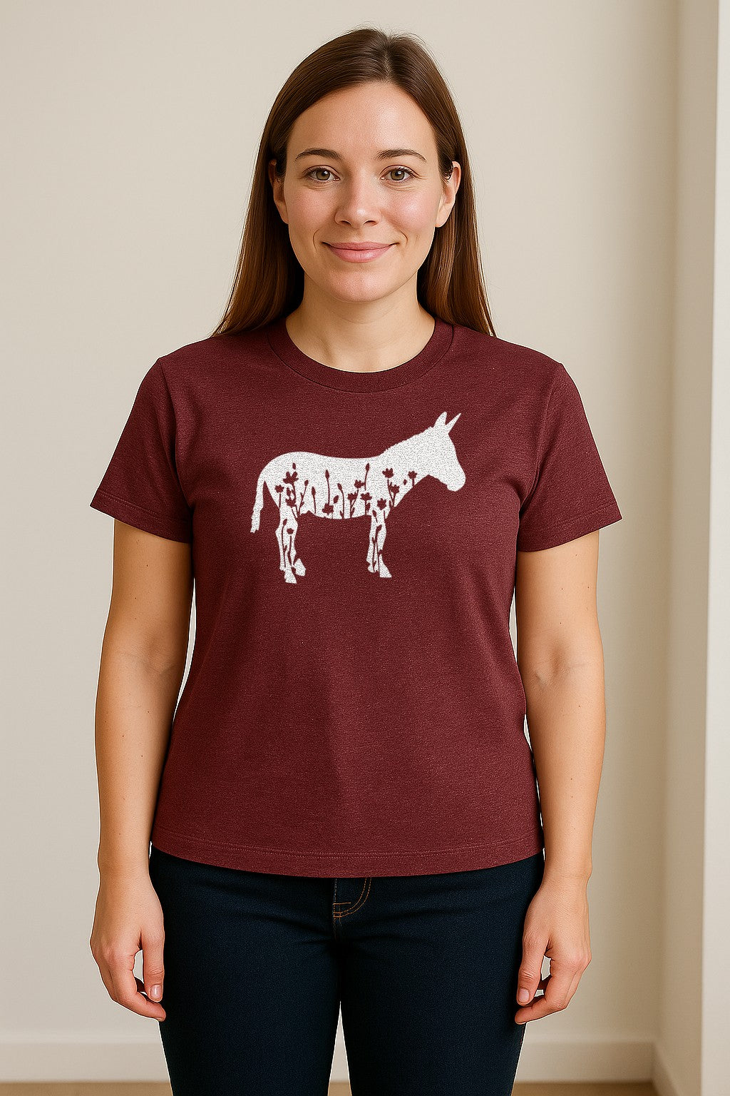 Donkey T-Shirt, Floral Wildflower Farm Animal Graphic for Nature Lovers