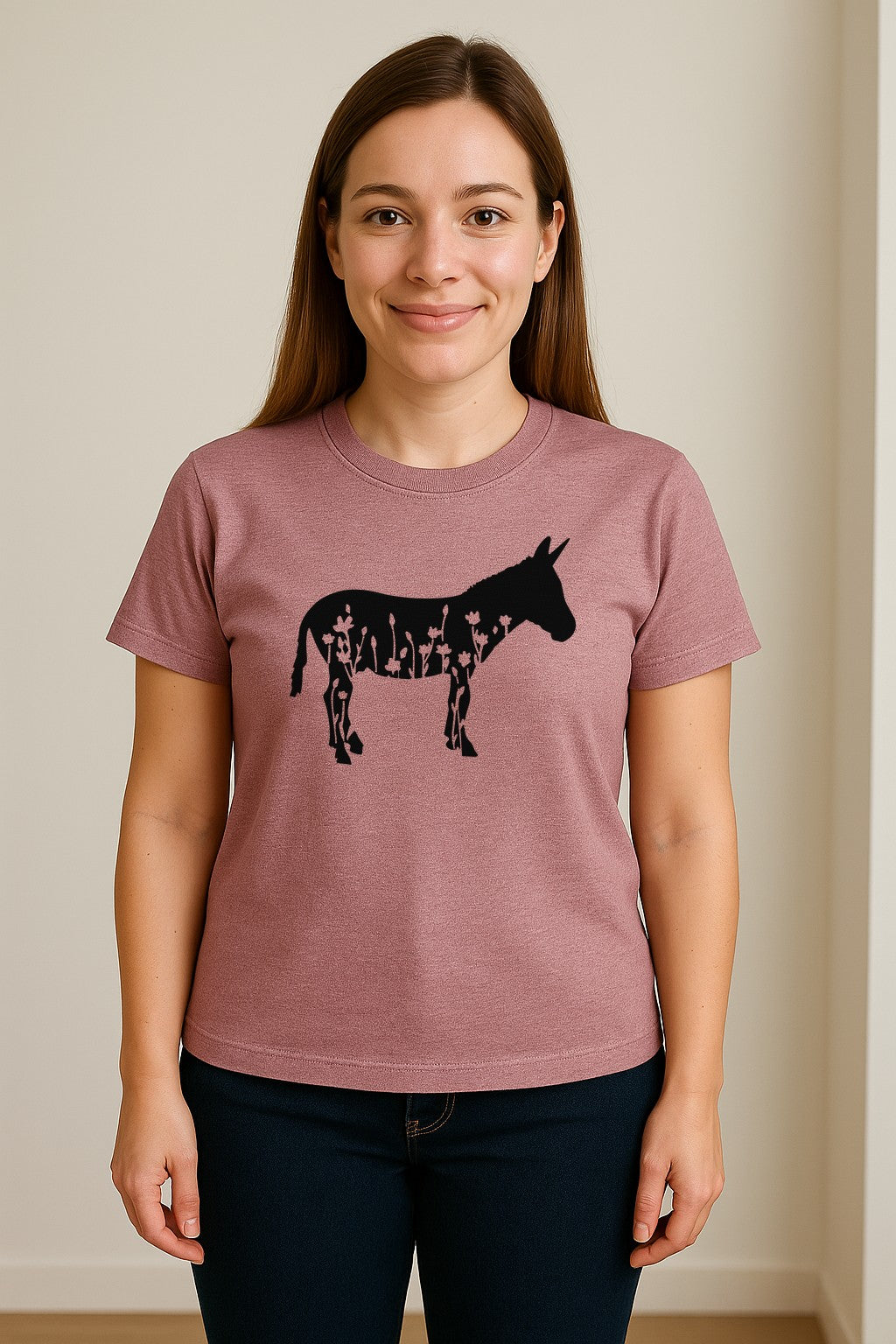 Donkey T-Shirt, Floral Wildflower Farm Animal Graphic for Nature Lovers