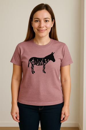 Donkey T-Shirt, Floral Wildflower Farm Animal Graphic for Nature Lovers