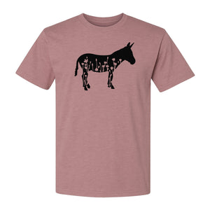 Donkey T-Shirt, Floral Wildflower Farm Animal Graphic for Nature Lovers