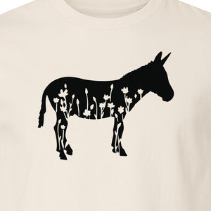 Donkey T-Shirt, Floral Wildflower Farm Animal Graphic for Nature Lovers