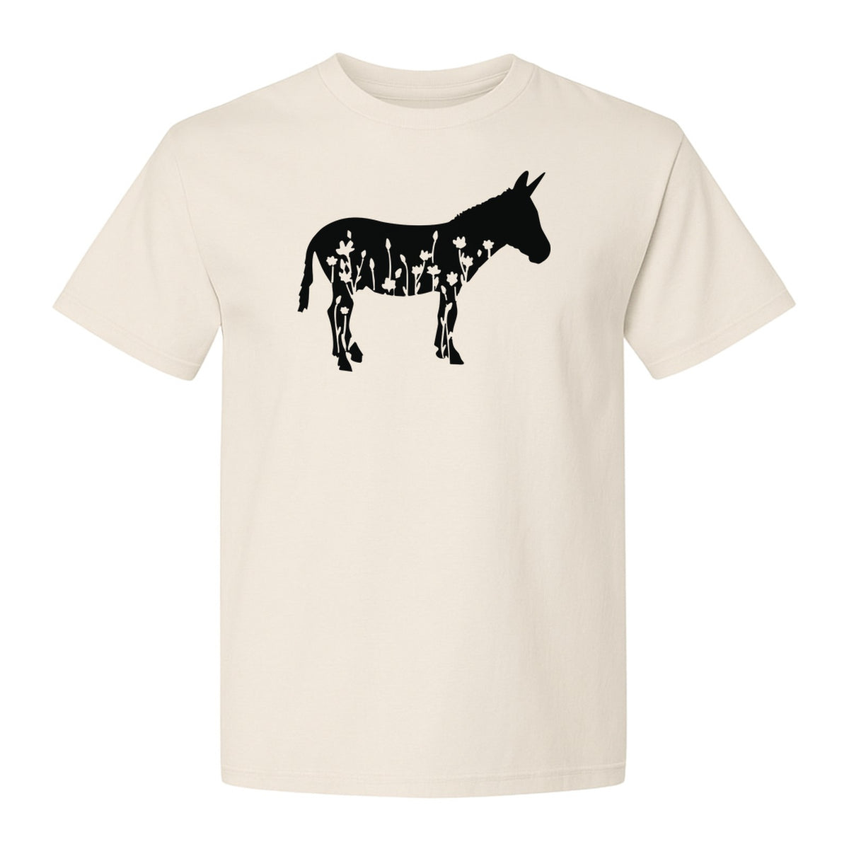 Donkey T-Shirt, Floral Wildflower Farm Animal Graphic for Nature Lovers