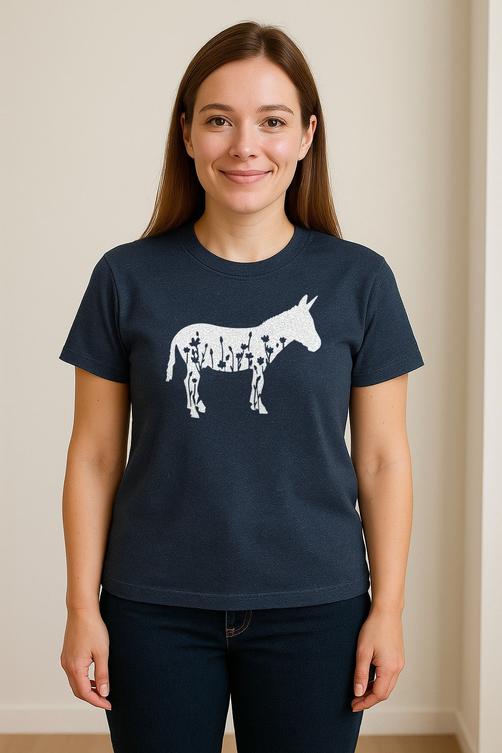 Donkey T-Shirt, Floral Wildflower Farm Animal Graphic for Nature Lovers