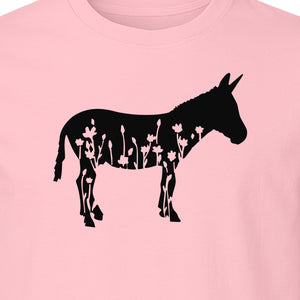Donkey T-Shirt, Floral Wildflower Farm Animal Graphic for Nature Lovers
