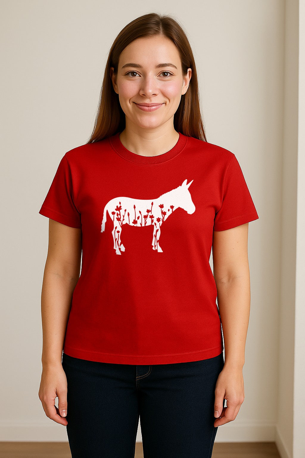 Donkey T-Shirt, Floral Wildflower Farm Animal Graphic for Nature Lovers