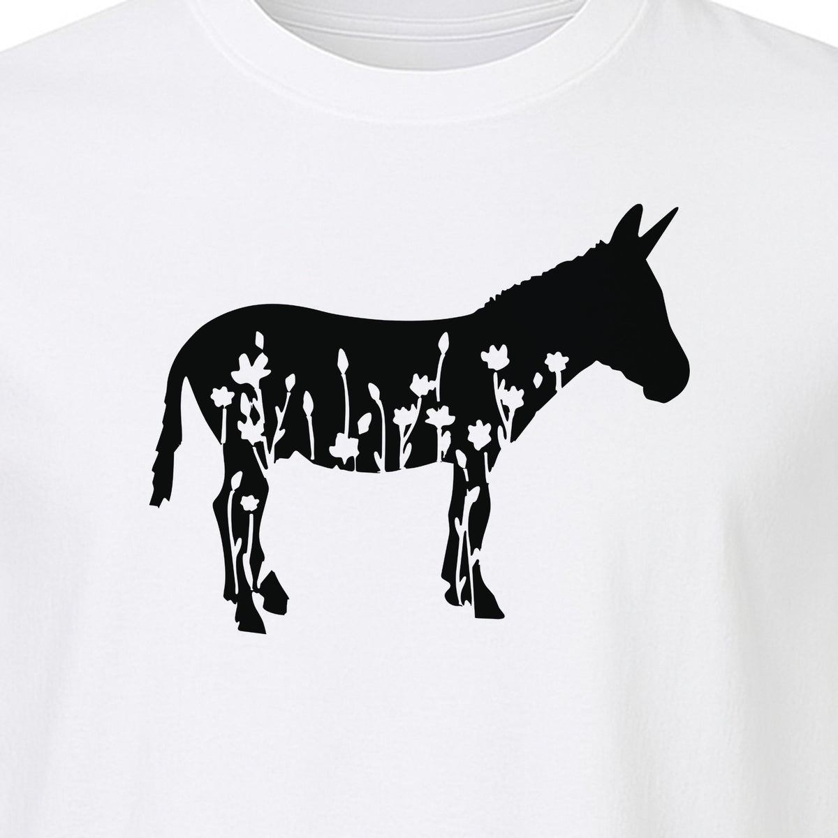 Donkey T-Shirt, Floral Wildflower Farm Animal Graphic for Nature Lovers