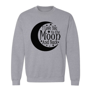 Valentine's Day Sweatshirt, I Love You to the Moon and Back Crescent with Stars