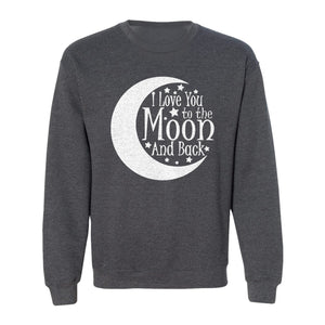 Valentine's Day Sweatshirt, I Love You to the Moon and Back Crescent with Stars