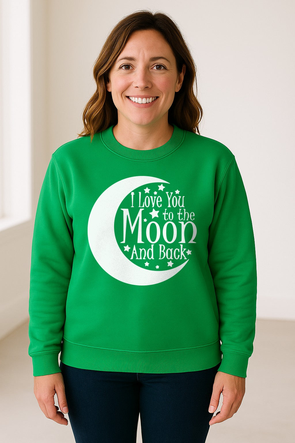 Valentine's Day Sweatshirt, I Love You to the Moon and Back Crescent with Stars