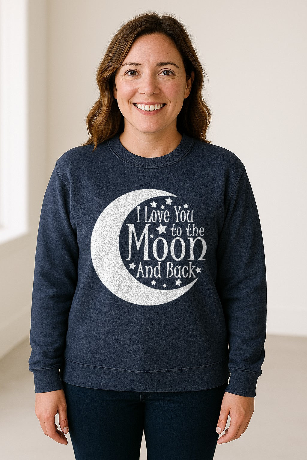 Valentine's Day Sweatshirt, I Love You to the Moon and Back Crescent with Stars