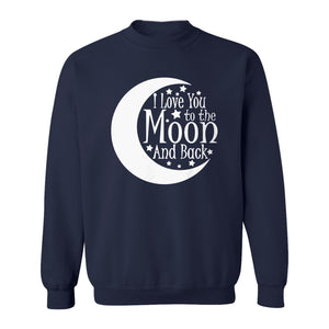 Valentine's Day Sweatshirt, I Love You to the Moon and Back Crescent with Stars