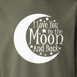 Valentine's Day Sweatshirt, I Love You to the Moon and Back Crescent with Stars
