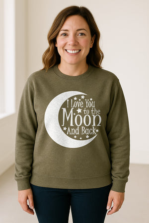 Valentine's Day Sweatshirt, I Love You to the Moon and Back Crescent with Stars