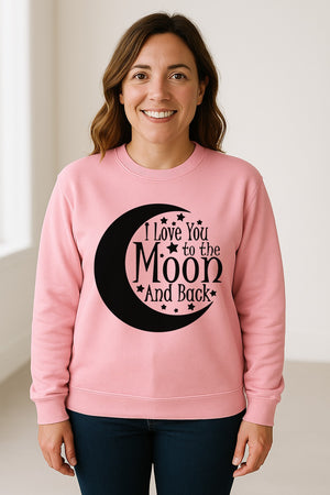 Valentine's Day Sweatshirt, I Love You to the Moon and Back Crescent with Stars