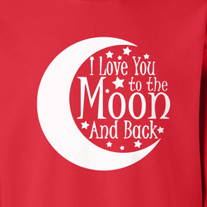 Valentine's Day Sweatshirt, I Love You to the Moon and Back Crescent with Stars